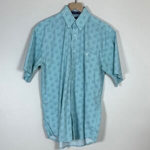 Wrangler George Strait Mens Button Down Shirt M Blue Teal Geometric Short Sleeve